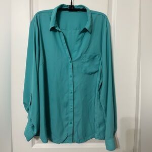 The Limited Blue Buttoned Relaxed Notched Collar Top